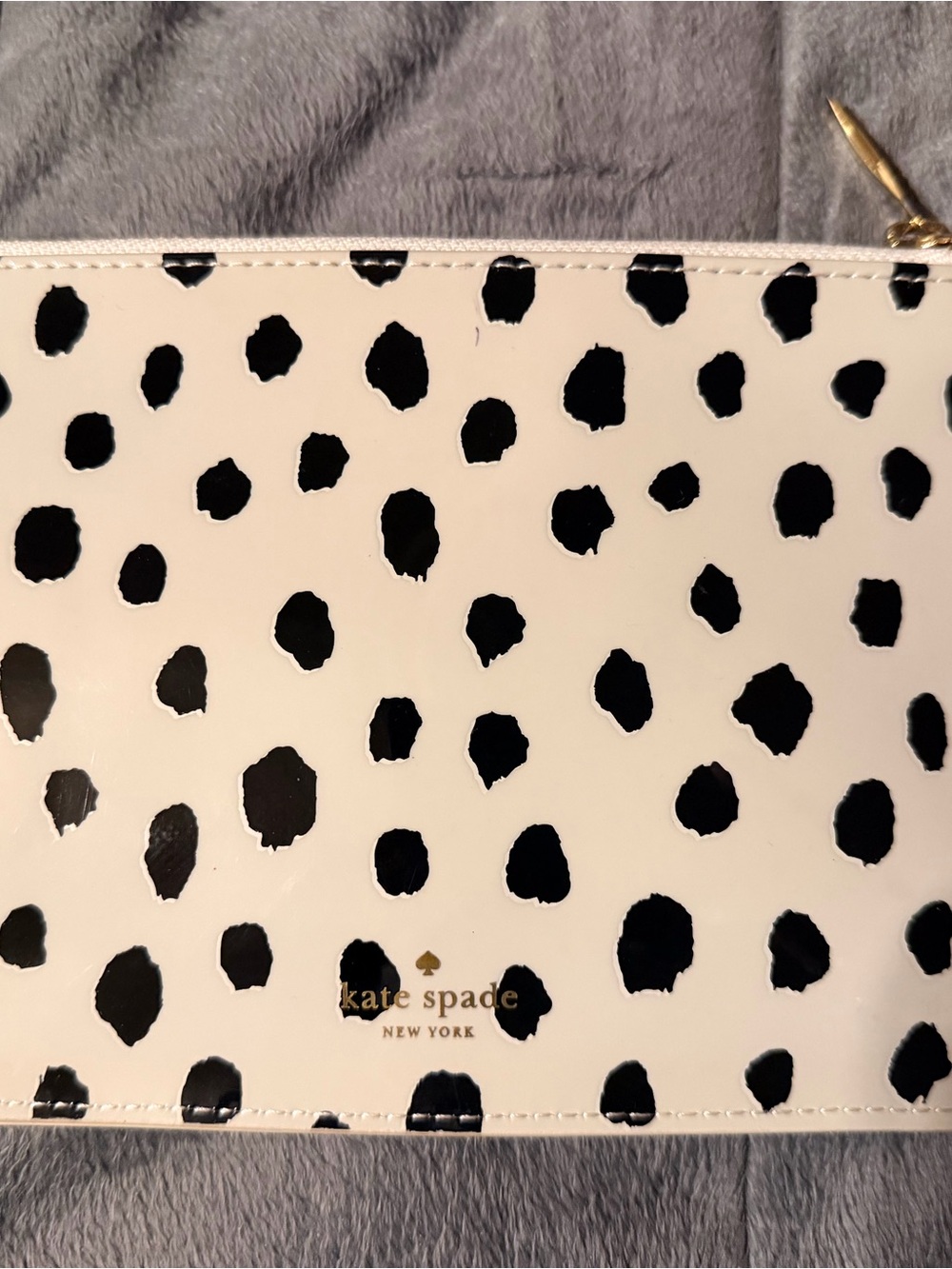 Kate Spade New York Dalmatian Dot Patent Zip pouch set w/ ruler and sharpener
